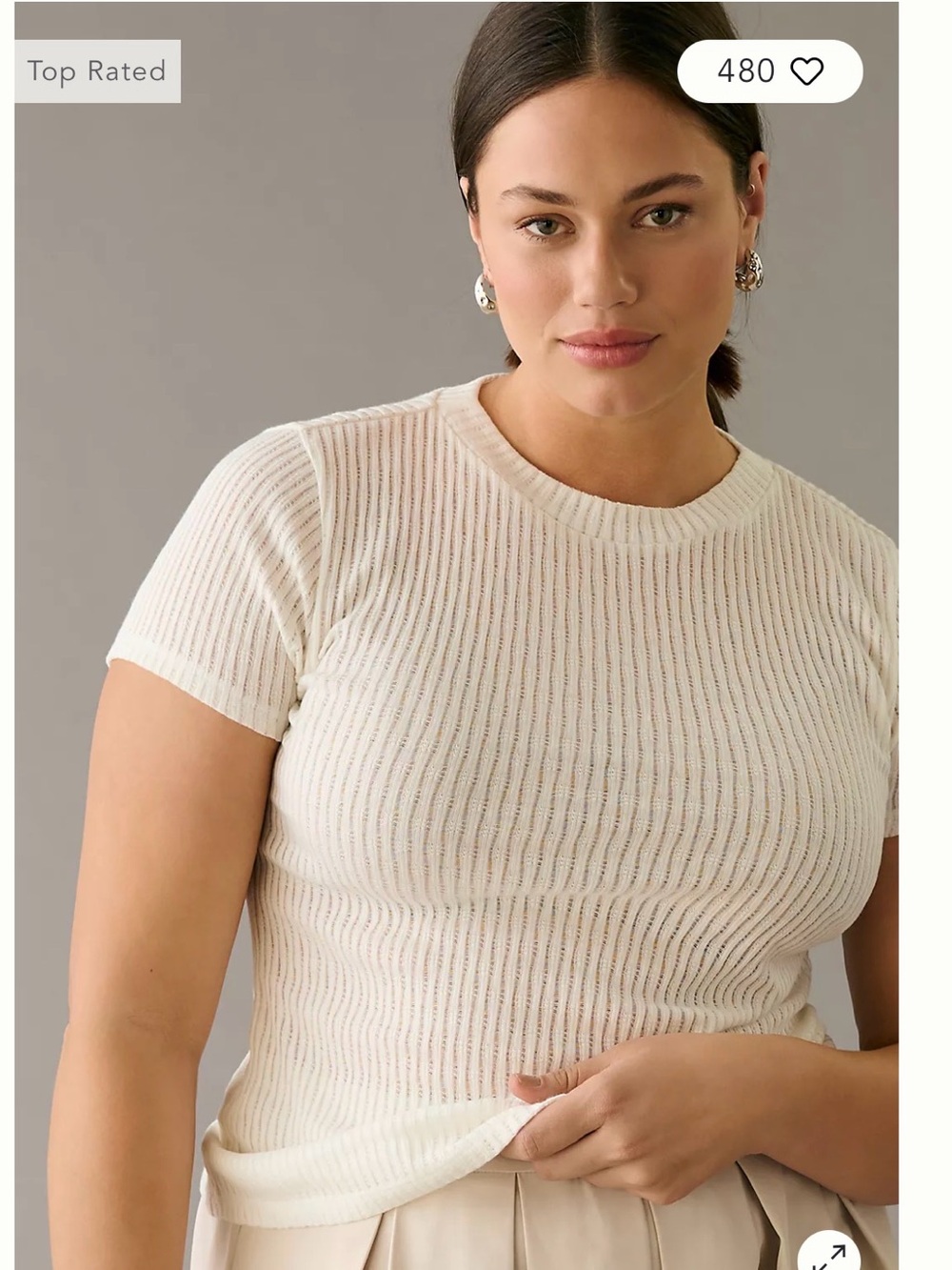 Pilcro Cream Ribbed Short-Sleeve Tee